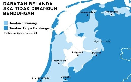 Daratan Belanda Jika Tidak Dibangun Bendungan Untuk Menghalau Banjir